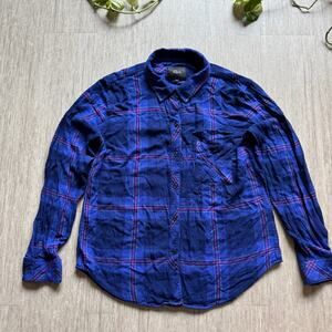 Rails Womens Plaid Button Up Long Sleeve Flannel Shirt M Magenta Iris Indigo